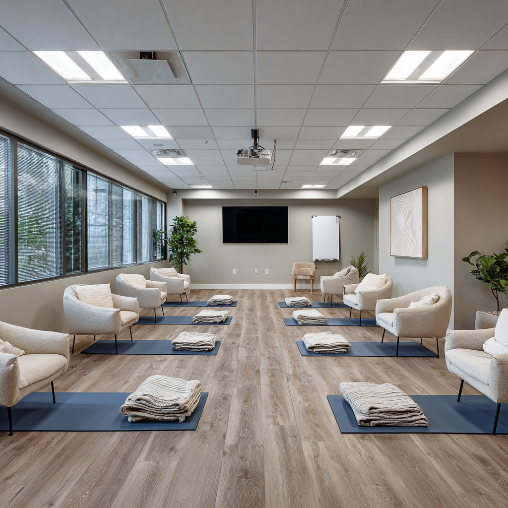 Meditation garden and outdoor spaces at AXS Rehab in Placerville, California